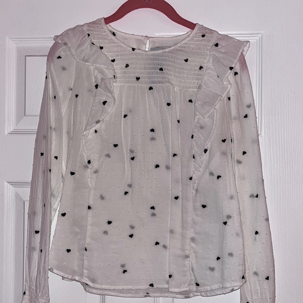 NWT Ann Taylor Loft Blouse White with Black Hearts